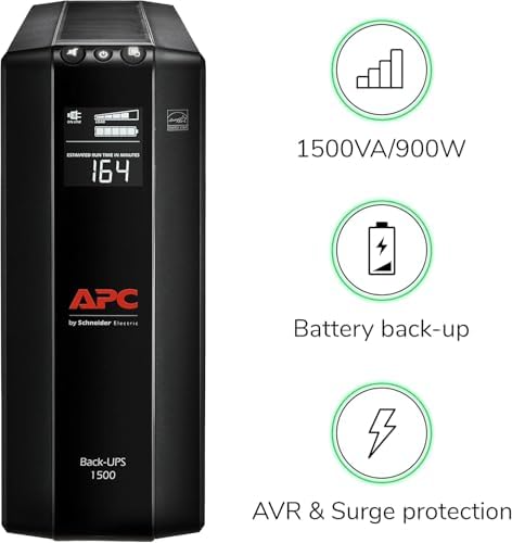 APC UPS 1500VA/900W, LCD, AVR, UPS Battery Backup & Surge Protector BX1500M - Image 4