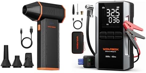 WOLFBOX MF50 Electric Air Duster-110000RPM Super Power Cordless Air Duster and WOLFBOX 3000A Jump Starter with Air Compressor, 16000mAh&160PSI Portable Car Battery Jump Starter by WOLFBOX