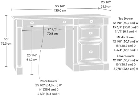 Sauder Palladia Computer Desk with Drawers, Home Office Desk with File Cabinet Storage Drawer, Cable Management, Keyboard Tray, in Select Cherry Finish - Image 3