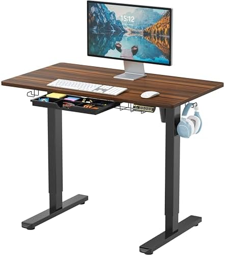 SHW 40-Inch Electric Height Adjustable Standing Desk w/Drawer, Walnut by SHW