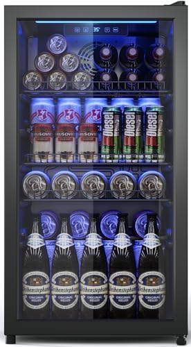 3.1 Cuft Beverage Fridge, 128 Can Mini Fridge, Glass Door, 35–65°F, Black by Tehanld