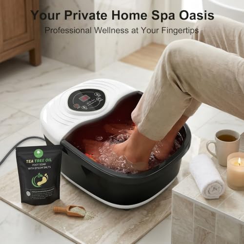 Foot Spa Bath Massager with Heat, Red Light & Oxygen Bubbles, Shiatsu Rollers Epsom Salt Temperature Control, Relieves Stress and Feet Pain - Home Pedicure Soaking Tub Gift for Women/Men - Image 5