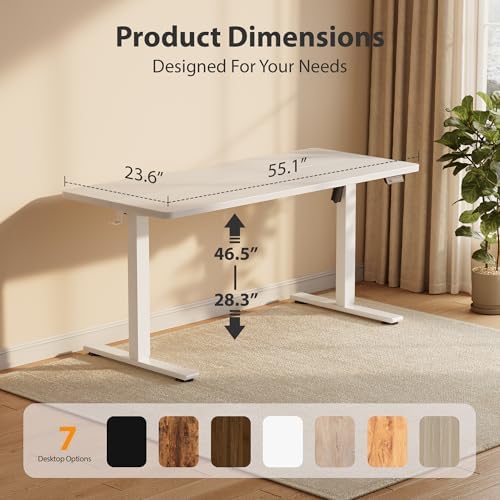 Cubiker Standing Desk, 55x24 Inches Sit Stand Home Office Desk, Electric Stand up Desk, Adjustable Desk with Splice Board, White Frame/White Top - Image 2