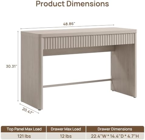 SICOTAS Office Computer Desk with 2 Drawers Modern Executive Writing Desk 48.8" Large Work Home Office Desks with Storage Fluted Makeup Vanity Table Study Table for Living Room Bedroom, White Alder - Image 3