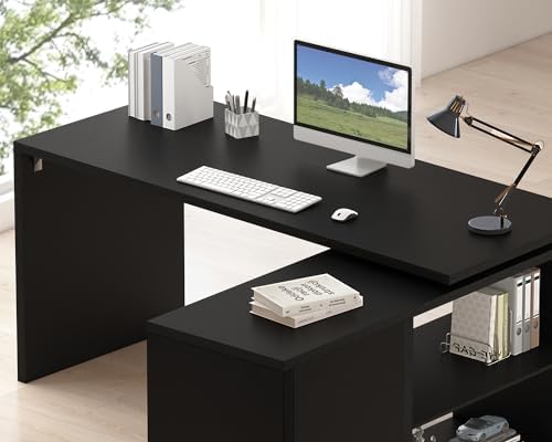 HSH Black L Shaped Computer Desk, Wood Corner Desk with Storage, 55 Inch - Image 4