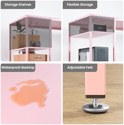 MINOSYS 47-inch Computer Desk with Storage Shelf - Ideal Gaming Desk for Bedrooms, Small Spaces, and Home Offices Modern Writing Desk for PCs,Pink Table. - Image 6