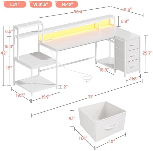 EnHomee71 White L Shaped Desk with Drawers,Printer Shelf for Home Office - Image 3