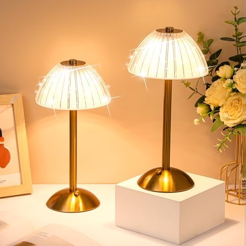 Liliful 2 Pcs Cordless Table Lamp LED Touch, Gold, Mushroom Style by Liliful