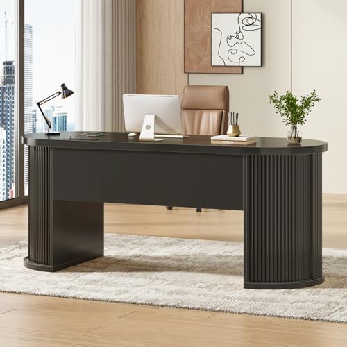 SEDETA 58.3" x 21.7" Fluted Office Executive Desk with 2 Drawers Storage - Image 3