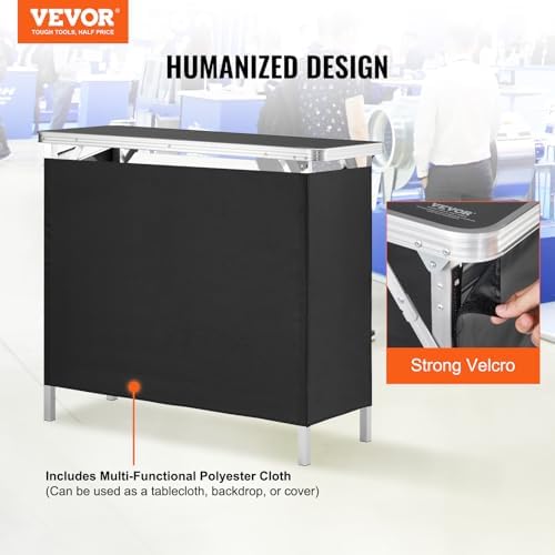 VEVOR Folding Portable Bar Table, Tradeshow Podium Table for Indoor, Outdoor, Party, Picnic, Exhibition, Includes Carrying Case, Storage Shelf and Black Skirt, 38.39" x 15.16" x 34.25" - Image 4