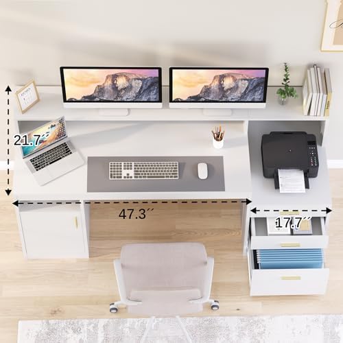 65" White Computer Desk with 3 Drawers & Printer Shelf for Home Office - Image 4