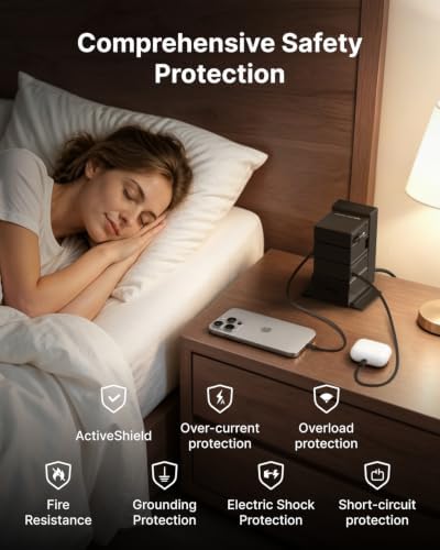 Gitryin Tower Charging Station for Nightstand, 195W Retractable Charger - Image 6