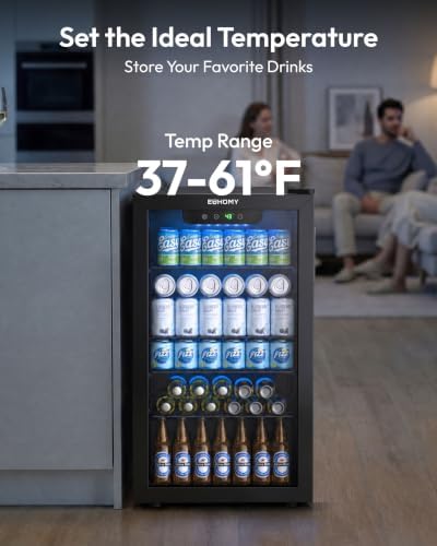 EUHOMY 128 Can Mini Fridge, Beverage Refrigerator with Glass Door, Black - Image 3