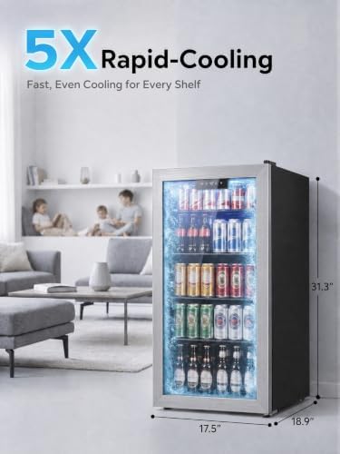 Icyglee 3.2 Cu.Ft Beverage Refrigerator Cooler, 126 Can Mini Fridge,Silver - Image 3