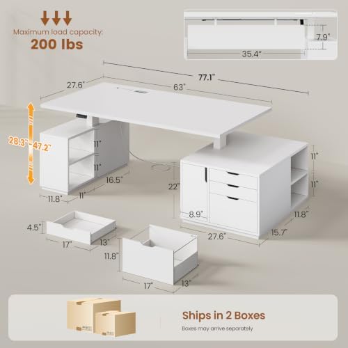 SEDETA 77.1" Executive Large Electric Standing Desk, White - Image 2