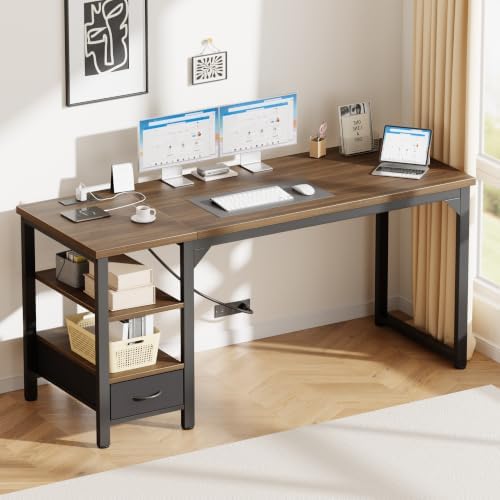 Mericonia 63" Computer Desk with Drawer, 1.2" Thick Reversible Office Desk - Image 2