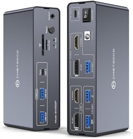 KVM Switch 2 Monitors 2 Computers Docking Station USB C + HDMI/DP Input with 100W PD, 4K60Hz/4K120Hz Displayport HDMI Dual Monitor for Laptop and Desktop Share 13-in-1 Dock Aluminum Case Plug and Play by DGYBDFC