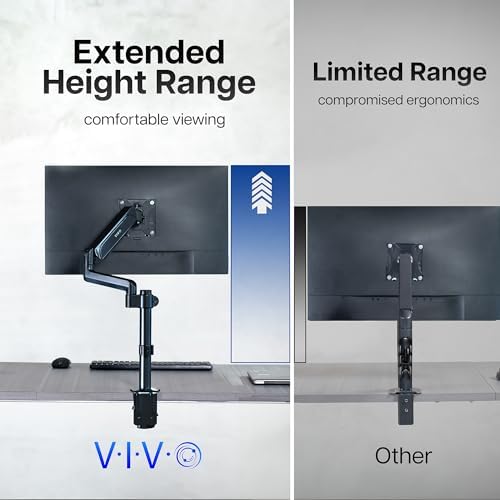 VIVO Single Monitor Arm Mount for 17 to 32 inch Screens - Tension Height Adjustment, Full Articulating Tilt, Swivel, Heavy Duty VESA Stand with Desk C-clamp and Grommet Option STAND-V001K - Image 4