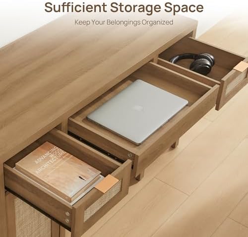 SICOTAS Rattan Home Office Desk with Storage, 52" Boho Executive Desk - Image 5