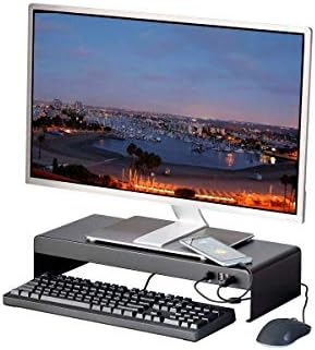 Monoprice Metal Multimedia Desktop Stand - 7.9 x 19.3 Inches - Black With USB Hub & Fast USB Charging Ports, Raised 4 Inches, Monitor Stand & Riser - WorkstreamCollection - Image 4