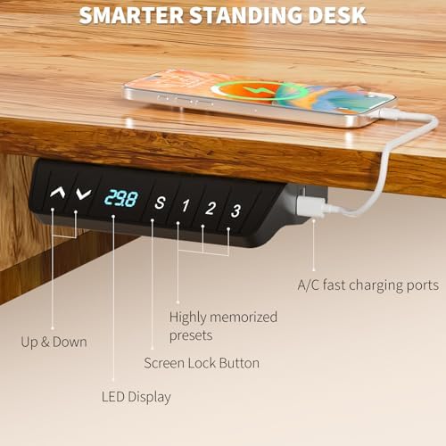 63 x 30 Inch Electric Standing Desk with 4 Drawers, Light Rustic - Image 6