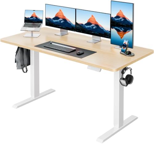 HUANUO 55x27 Inch Electric Standing Desk, Height Adjustable, Light Walnut by HUANUO