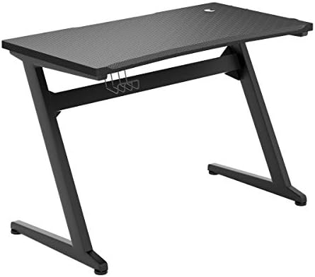 Tangkula Gaming Desk, Z Shaped Ergonomic Gaming Computer Desk, E-Sports Game Desk with Cup & Headphone Holder and Mouse Pad, Gamer Workstation, Carbon Fiber Surface and Z-Shape Steel Frame (Black) by TANGKULA