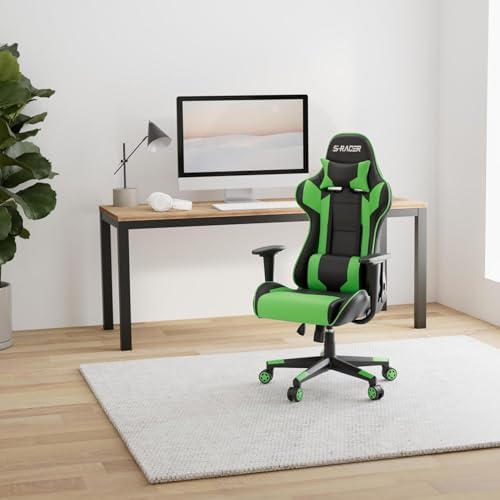 Homall Gaming Chair, Office Chair High Back Computer Chair Leather Desk Chair Racing Executive Ergonomic Adjustable Swivel Task Chair with Headrest and Lumbar Support (Green) - Image 7