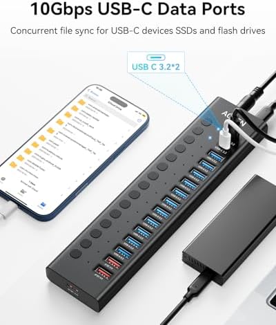 Powered USB Hub, AGEEN 16-Port USB 3.2 Hub (14 USB-A+2 USB-C), 10Gbps - Image 4