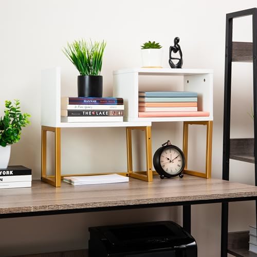 Mind Reader Floating Shelves, Wall-Mounted Office Organizers, Modern MDF Display Storage with Metal Rail, Set of 2, White - Image 6