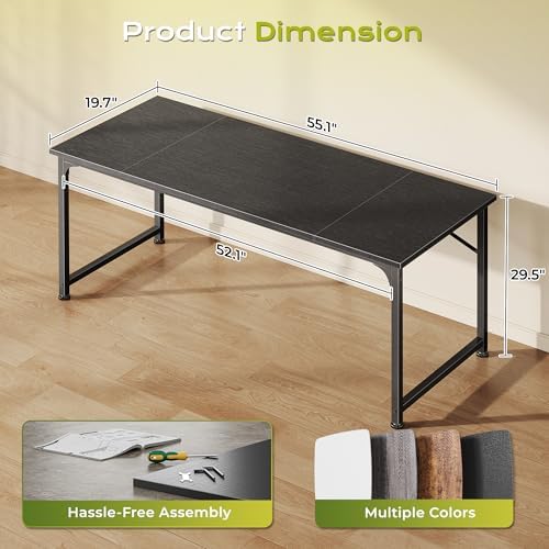 PRAISUN 55 Inch Computer Desk, Office Desk, Spacious Desktop, Black - Image 3