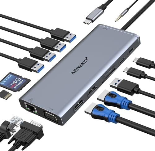 USB C Docking Station Dual Monitor Triple Display USBC Hub Multiple Adapter by ABIWAZY