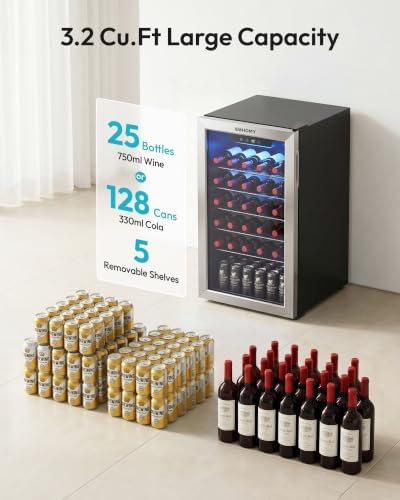 EUHOMY 128 Can Wine Cooler Refrigerator, Wine Fridge Glass Door, Silver - Image 3