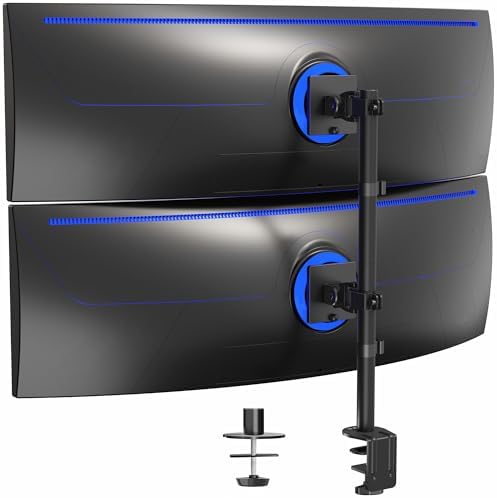 VIVO Dual Vertically Stacked Ultra-Wide Monitor Desk Mount for up to 49 inch Ultrawide Screens, Extra Tall Heavy Duty Adjustable Stand Holds 44 lbs Per Screen, Black, STAND-V202R by VIVO