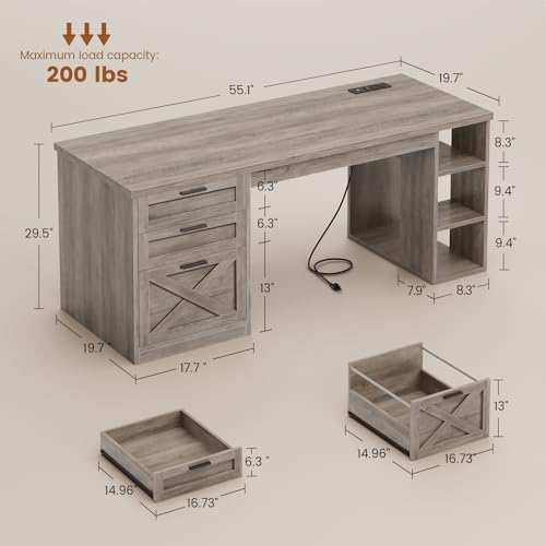 SEDETA 55.1" Farmhouse Office Desk with 3 Drawers for Home Office,Grey - Image 2