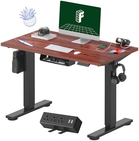 FLEXISPOT EN2 40"x24" Standing Desk with Power Strip Bundle, Mahogany by Unknown