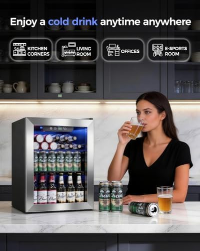 Feelfunn 68 Can Beverage Refrigerator, 1.7CuFt Mini Fridge with Glass Door - Image 6
