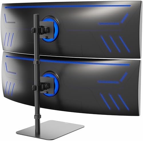 VIVO Freestanding Dual Vertically Stacked Ultra-Wide Monitor Desk Stand, Extra Tall Heavy Duty Adjustable Mount for 2 Ultrawide Screens up to 49 inches, 44 lbs Per Screen Capacity, Black, STAND-V202L by VIVO