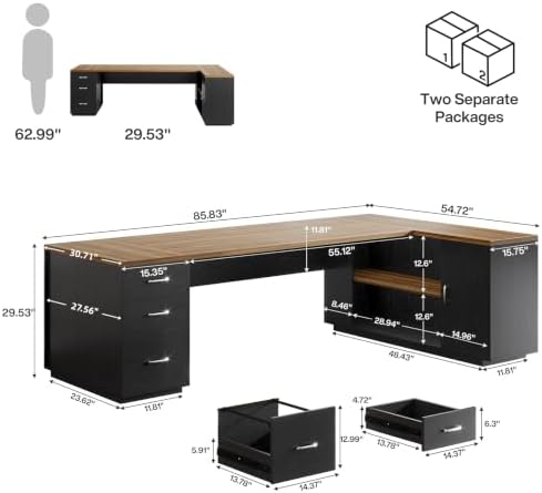 Tribesigns 85.8-Inch L-Shaped Executive Desk, Warm Brown & Black - Image 2