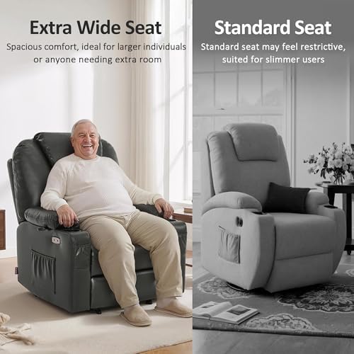 MCombo Oversized Power Lift Recliner Chair for Elderly, Lift Chair with Heat and Massage for Big and Tall, USB&Type C Ports, Cup Holders, Faux Leather R7510 (Grey, Large-Wide) - Image 4