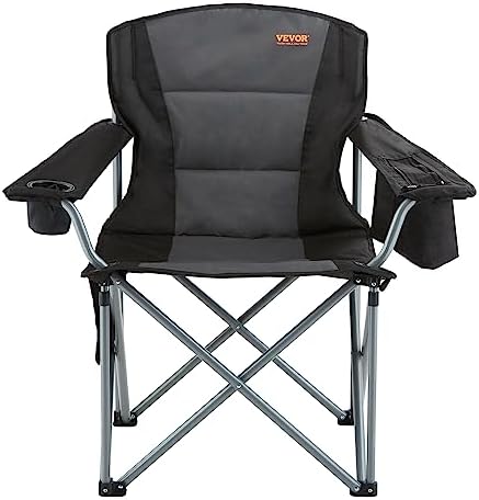 VEVOR Oversized Camping Folding Chair, Portable Heavy Duty Outdoor Quad Lumbar Back Padded with Side Pockets, Cup Holder and Cooler Bag for Beach, Lawn, Picnic, Fishing, Backpacking, Black - Image 5