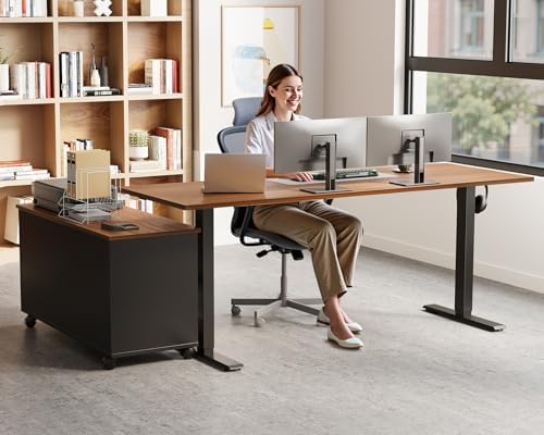 OffiGo 55" L Shaped Electric Standing Desk with Cabinet Sets, Walnut/Black - Image 2