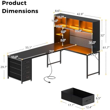 AODK 71" L Shaped Desk for Gaming and Working，Black - Image 3