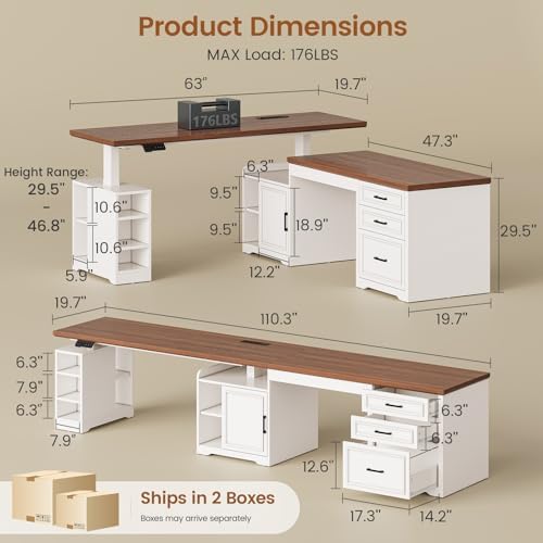 SEDETA Farmhouse L Shaped Standing Desk with Storage for Home Office, White - Image 2