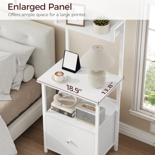 MAHANCRIS Printer Table with Storage, Home Printer Stand with File Cabinet, Fits A4/Letter Size Files, Printer Cabinet with Large Tabletop, Display Shelf, for Home Office, White PTWT3501 - Image 5