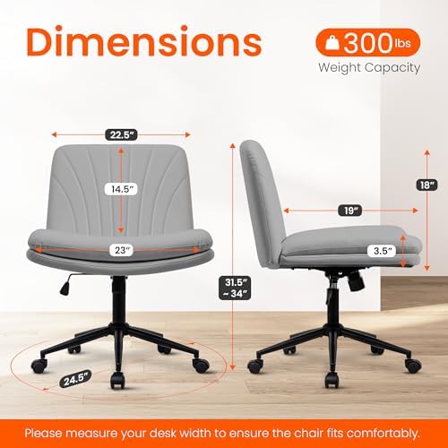 Orange Factory Criss Cross Chair, Wide Leather Vanity Desk Seat, Grey Pu - Image 2
