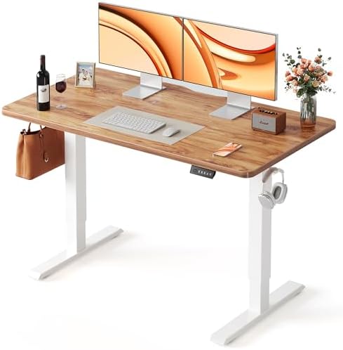 FEZIBO 48 x 24 Inchs Electric Standing Desk, Height Adjustable, Sit Stand Up, Computer Office Desk with Splice Board, White Frame/Light Rustic Top by FEZIBO
