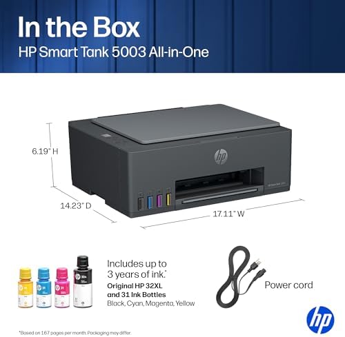 HP Smart Tank 5003 Wireless All-in-One Ink Tank Printer, Scanner, Copier with up to 3 Years of Ink Included, Best-for-Home, Cartridge-Free Refillable, AI-Capable (D06BKA) - Image 5