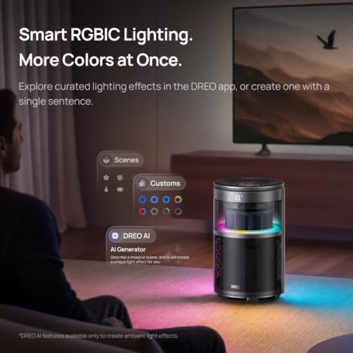 DREO Smart Air Purifier With RGBIC Light,Home Air Cleaner with Wi-Fi/Voice/Alexa, 4 Speeds & Auto/Turbo/HEPA Sleep Modes for Smoke, Dust, Pollen, Odor, PM2.5 Quality Monitor, DREO 530S, DR-HAP010S - Image 6