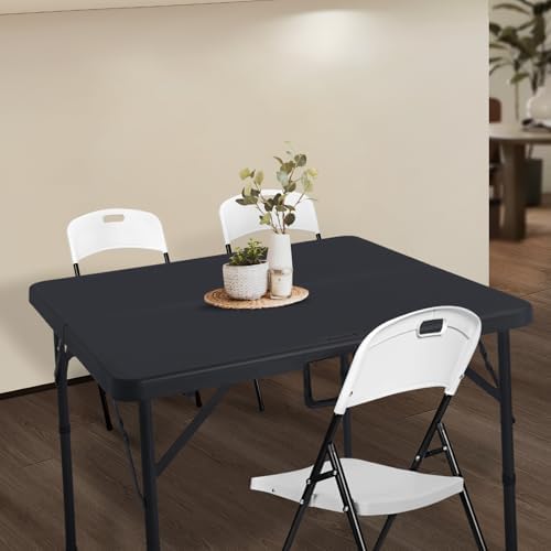 34" Square Folding Card Table,Fold-in-Half Utility Portable Table,Black - Image 2
